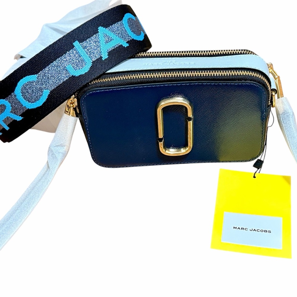NWT Marc Jacobs The Snapshot New Blue Sea/Multi Navy and Gold Crossbody Bag